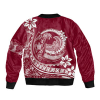 Polynesian Plumeria Bomber Jacket Ride The Waves - Burgundy LT7 - Polynesian Pride