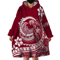 Polynesian Plumeria Wearable Blanket Hoodie Ride The Waves - Burgundy LT7 - Polynesian Pride