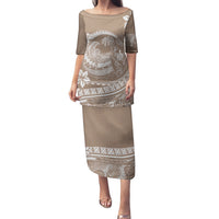 Polynesian Plumeria Puletasi Ride The Waves - Beige LT7 Long Dress Beige - Polynesian Pride