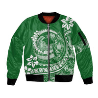 Polynesian Plumeria Sleeve Zip Bomber Jacket Ride The Waves - Green LT7 Unisex Green - Polynesian Pride