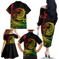 Hawaii Family Matching Outfits Polynesian Plumeria Off Shoulder Long Sleeve Dress And Shirt Family Set Clothes Ride The Waves - Reggae LT7
