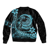 Polynesian Plumeria Sleeve Zip Bomber Jacket Ride The Waves - Turquoise LT7 - Polynesian Pride