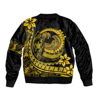 Polynesian Plumeria Sleeve Zip Bomber Jacket Ride The Waves - Yellow LT7 - Polynesian Pride