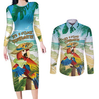 Aloha Hawaii It's 5 o'clock Somewhere Couples Matching Long Sleeve Bodycon Dress and Long Sleeve Button Shirt - Polynesian Pride