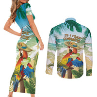 Aloha Hawaii It's 5 o'clock Somewhere Couples Matching Short Sleeve Bodycon Dress and Long Sleeve Button Shirt - Polynesian Pride