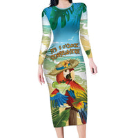 Aloha Hawaii It's 5 o'clock Somewhere Long Sleeve Bodycon Dress LT7 Long Dress Blue - Polynesian Pride