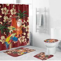 Crimson Red Tropical Christmas Hawaii Tapa Bathroom Set Aloha Santa Drink Party - Polynesian Pride