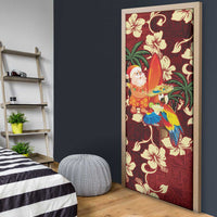 Crimson Red Tropical Christmas Hawaii Tapa Door Cover Aloha Santa Drink Party - Polynesian Pride