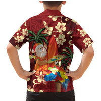 Crimson Red Tropical Christmas Hawaii Tapa Family Matching Mermaid Dress and Hawaiian Shirt Aloha Santa Drink Party - Polynesian Pride