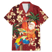 Crimson Red Tropical Christmas Hawaii Tapa Family Matching Mermaid Dress and Hawaiian Shirt Aloha Santa Drink Party - Polynesian Pride