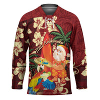 Crimson Red Tropical Christmas Hawaii Tapa Hockey Jersey Aloha Santa Drink Party LT7 Unisex Red - Polynesian Pride