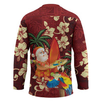 Crimson Red Tropical Christmas Hawaii Tapa Hockey Jersey Aloha Santa Drink Party LT7 - Polynesian Pride