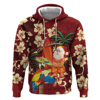 Crimson Red Tropical Christmas Hawaii Tapa Hoodie Aloha Santa Drink Party - Polynesian Pride