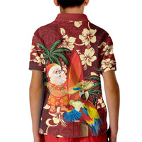 Crimson Red Tropical Christmas Hawaii Tapa Kid Polo Shirt Aloha Santa Drink Party - Polynesian Pride
