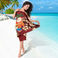 Crimson Red Tropical Christmas Hawaii Tapa Sarong Aloha Santa Drink Party - Polynesian Pride