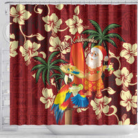 Crimson Red Tropical Christmas Hawaii Tapa Shower Curtain Aloha Santa Drink Party - Polynesian Pride