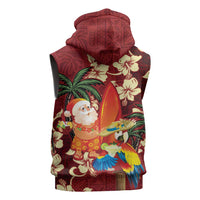 Crimson Red Tropical Christmas Hawaii Tapa Sleeveless Zip Hoodie Aloha Santa Drink Party - Polynesian Pride