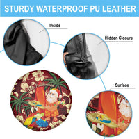 Crimson Red Tropical Christmas Hawaii Tapa Spare Tire Cover Aloha Santa Drink Party - Polynesian Pride