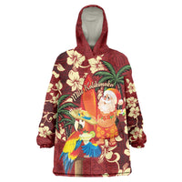 Crimson Red Tropical Christmas Hawaii Tapa Wearable Blanket Hoodie Aloha Santa Drink Party - Polynesian Pride