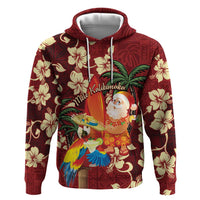 Crimson Red Tropical Christmas Hawaii Tapa Zip Hoodie Aloha Santa Drink Party - Polynesian Pride