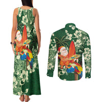 Moss Green Tropical Christmas Hawaii Tapa Couples Matching Tank Maxi Dress and Long Sleeve Button Shirt Aloha Santa Drink Party - Polynesian Pride