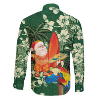 Moss Green Tropical Christmas Hawaii Tapa Family Matching Short Sleeve Bodycon Dress and Hawaiian Shirt Aloha Santa Drink Party - Polynesian Pride