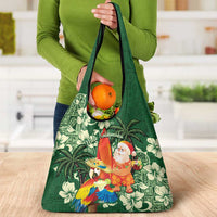 Moss Green Tropical Christmas Hawaii Tapa Grocery Bag Aloha Santa Drink Party - Polynesian Pride