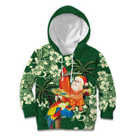 Moss Green Tropical Christmas Hawaii Tapa Kid Hoodie Aloha Santa Drink Party - Polynesian Pride