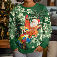Moss Green Tropical Christmas Hawaii Tapa Kid Ugly Christmas Sweater Aloha Santa Drink Party - Polynesian Pride
