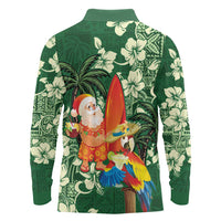 Moss Green Tropical Christmas Hawaii Tapa Long Sleeve Polo Shirt Aloha Santa Drink Party - Polynesian Pride