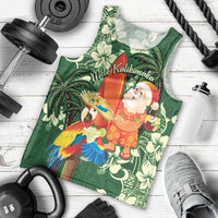 Moss Green Tropical Christmas Hawaii Tapa Men Tank Top Aloha Santa Drink Party - Polynesian Pride