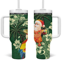 Moss Green Tropical Christmas Hawaii Tapa Tumbler With Handle Aloha Santa Drink Party - Polynesian Pride