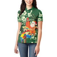 Moss Green Tropical Christmas Hawaii Tapa Women Polo Shirt Aloha Santa Drink Party - Polynesian Pride