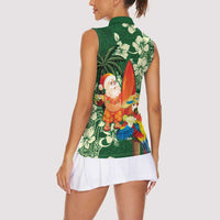 Moss Green Tropical Christmas Hawaii Tapa Women Sleeveless Polo Shirt Aloha Santa Drink Party - Polynesian Pride