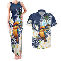 Hafa Adai Guam Couples Matching Tank Maxi Dress and Hawaiian Shirt Sihek Guam Kingfisher with Guasali