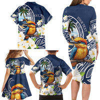 Hafa Adai Guam Family Matching Long Sleeve Bodycon Dress and Hawaiian Shirt Sihek Guam Kingfisher with Guasali