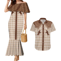 Aloha Hawaii Cowboys Paniolo Couples Matching Mermaid Dress and Hawaiian Shirt Beige Palaka - Polynesian Pride