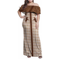Aloha Hawaii Cowboys Paniolo Family Matching Off Shoulder Maxi Dress and Hawaiian Shirt Beige Palaka - Polynesian Pride