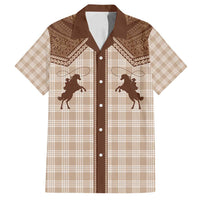 Aloha Hawaii Cowboys Paniolo Family Matching Off Shoulder Short Dress and Hawaiian Shirt Beige Palaka - Polynesian Pride