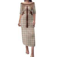 Aloha Hawaii Cowboys Paniolo Family Matching Puletasi and Hawaiian Shirt Beige Palaka - Polynesian Pride