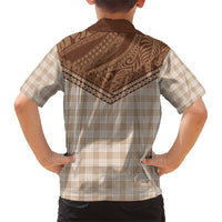 Aloha Hawaii Cowboys Paniolo Family Matching Short Sleeve Bodycon Dress and Hawaiian Shirt Beige Palaka - Polynesian Pride