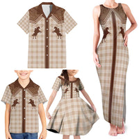 Aloha Hawaii Cowboys Paniolo Family Matching Tank Maxi Dress and Hawaiian Shirt Beige Palaka - Polynesian Pride