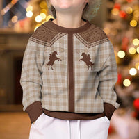 Aloha Hawaii Cowboys Paniolo Kid Ugly Christmas Sweater Beige Palaka - Polynesian Pride