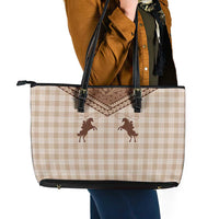 Aloha Hawaii Cowboys Paniolo Leather Tote Bag Beige Palaka - Polynesian Pride