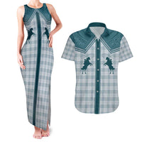 Aloha Hawaii Cowboys Paniolo Couples Matching Tank Maxi Dress and Hawaiian Shirt Teal Palaka - Polynesian Pride