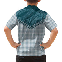 Aloha Hawaii Cowboys Paniolo Family Matching Off The Shoulder Long Sleeve Dress and Hawaiian Shirt Teal Palaka - Polynesian Pride