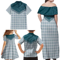 Aloha Hawaii Cowboys Paniolo Family Matching Off Shoulder Maxi Dress and Hawaiian Shirt Teal Palaka - Polynesian Pride