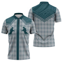 Aloha Hawaii Cowboys Paniolo Zipper Polo Shirt Teal Palaka - Polynesian Pride