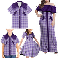 Aloha Hawaii Cowboys Paniolo Family Matching Off Shoulder Maxi Dress and Hawaiian Shirt Violet Palaka - Polynesian Pride