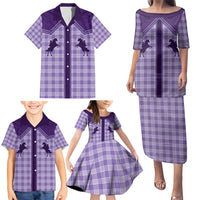 Aloha Hawaii Cowboys Paniolo Family Matching Puletasi and Hawaiian Shirt Violet Palaka - Polynesian Pride
